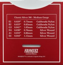 Aranjuez Classic Silver 300 MT Classical Guitar Strings, Full Set