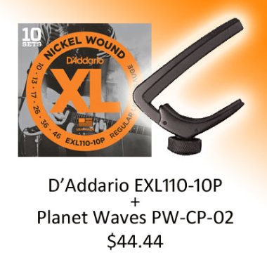 COMBO D'Addario EXL110-10P + Planet Waves PW-CP-02 Capo