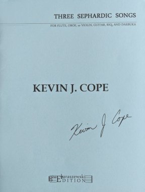 Cope | Three Sephardic Songs for fl, oboe or vln, gtr, riq & darbuka