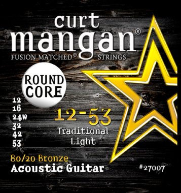 Curt Mangan 27007 Round Core 80/20 Bronze Acoustic Guitar, Trad. Light 12-53