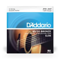 D'Addario 80/20 Bronze 12 String Acoustic Guitar EJ36 Light 10-47