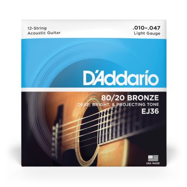 D'Addario 80/20 Bronze 12 String Acoustic Guitar EJ36 Light 10-47