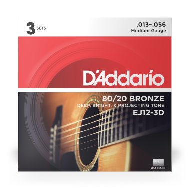D'Addario 80/20 Bronze Acoustic Guitar Strings Med 13-56, 3 sets
