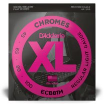 D'Addario Chromes ECB81M Flatwound Regular Light (45 - 100), Full Set