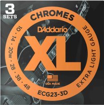 D'Addario ECG23-3D Flatwound Chromes Extra Light 10-48, 3 sets