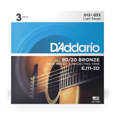 D'Addario EJ11-3D 80/20 Bronze Acoustic Guitar Strings 12-53, 3 sets