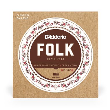D'Addario EJ32C Folk Nylon Ball End Classical Guitar Strings, Full Set