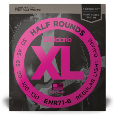 D'Addario ENR71-6 Half Round Bass Guitar Strings, Regular Light (30-130) Long Scale, Full Set