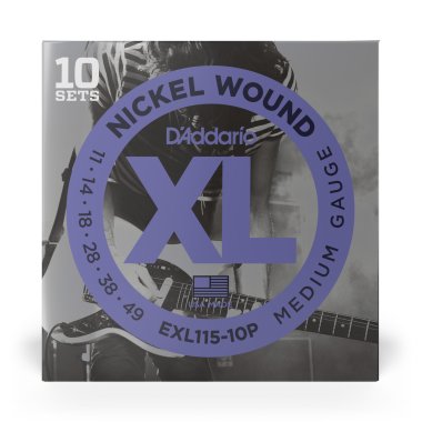 D'Addario EXL115-10P XL Nickel Electric Guitar Strings 11-49, 10 Sets
