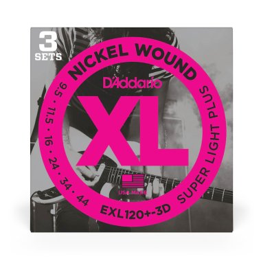 D'Addario EXL120+-3D XL Nickel Super Light Strings 9.5-44, 3 sets