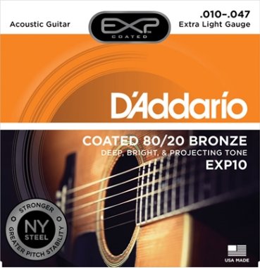 D'Addario EXP Coated 80/20 Bronze Acoustic Guitar EXP10 Ex-Light 10-47