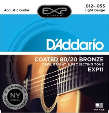 D'Addario EXP Coated 80/20 Bronze Acoustic Guitar EXP11 Light 12-53