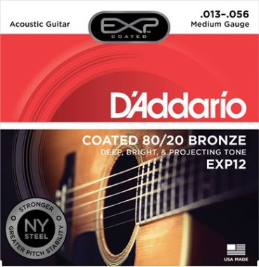 D'Addario EXP Coated 80/20 Bronze Acoustic Guitar EXP12 Medium 13-56