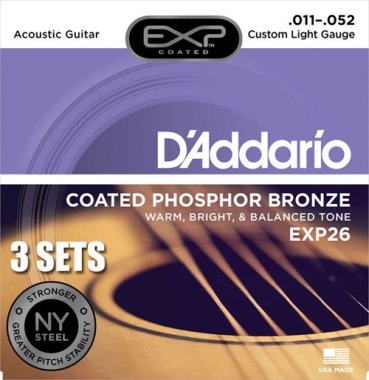 D'Addario EXP Coated Phosphor Bronze Acoustic Custom-Lt 11-52, 3 sets