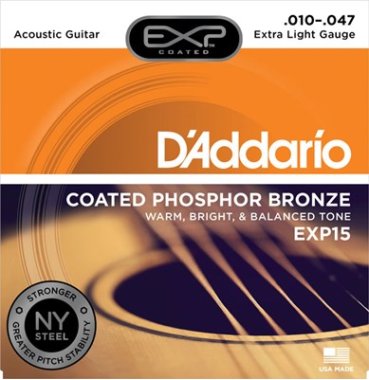 D'Addario EXP Coated Phosphor Bronze Acoustic EXP15 Extra-Light 10-47