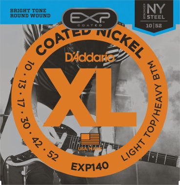 D'Addario EXP140 Coated Nickel Wound, Light Top/Heavy Bottom, 10-52