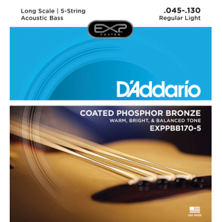 D'Addario EXPPBB170-5 Coated Phos Bronze Acoustic Bass 45-130