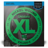 D'Addario Nickel Wound EXL220 5-String Bass (40-125), Full Set