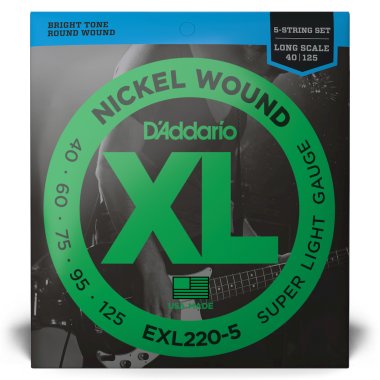 D'Addario Nickel Wound EXL220 5-String Bass (40-125), Full Set