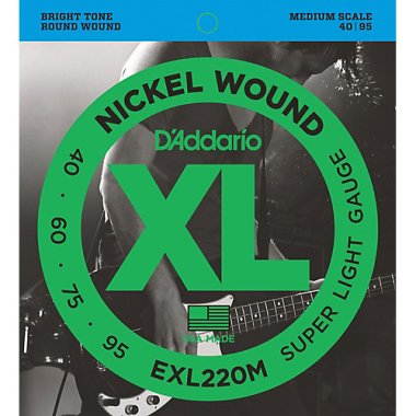 D'Addario Nickel Wound EXL220M Electric Bass (40-95), Medium Scale Set