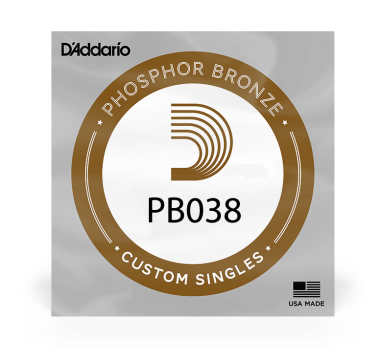 D'Addario PB038 Phosphor Bronze Acoustic String, .038 gauge, Single