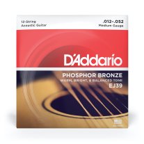 D'Addario Phosphor Bronze 12 String Acoustic Guitar EJ39 Med 12-52
