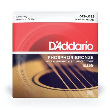 D'Addario Phosphor Bronze 12 String Acoustic Guitar EJ39 Med 12-52