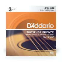 D'Addario Phosphor Bronze Acoustic Guitar EJ15-3D Ex Light, 3 SETS