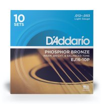 D'Addario Phosphor Bronze Acoustic Guitar EJ16-10P Light, 10 SETS