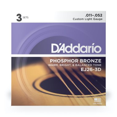 D'Addario Phosphor Bronze Acoustic Guitar EJ26-3D Custom Light, 3 SETS