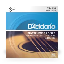 D'Addario Phosphor Bronze Acoustic Guitar Strings EJ16-3D Light 3 SETS