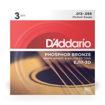 D'Addario Phosphor Bronze Acoustic Guitar Strings EJ17-3D Med, 3 SETS
