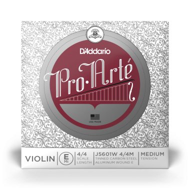 D'Addario Pro-Arte Violin Aluminum Wnd E Med J5601W 4/4M, Ball End, Single String