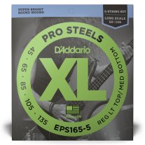 D'Addario Pro Steels EPS165-5 Reg Light/Med Bottom (45-135) Full Set