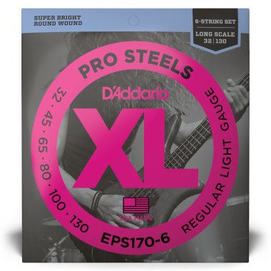 D'Addario Pro Steels EPS170-6 Electric Bass Reg Lt 6 String (32-130)