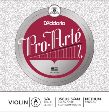 D'Addario ProArte Violin A 3/4 Medium Tension J5602 3/4M, Ball End, Single String
