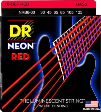 DR Hi-Def Red K3 Neon Luminescent Electric Bass NRB6-30 (30-125)