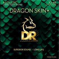 DR Strings DA8-10 Dragon Skin+ Coated 80/20 Acoustic Guitar ExLt 10-48