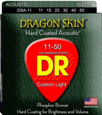 DR Strings DSA-11 Dragon Skin Clear Coated Acoustic Guitar Cus-L 11-50