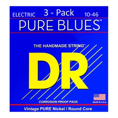 DR Strings Pure Blues Pure Nickel Electric Guitar Strings 10-46 3 Pack