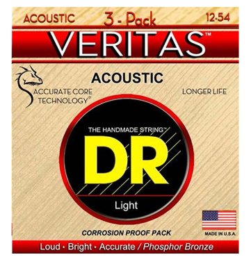 DR Strings Veritas Phosphor Bronze Round-Core Light 12-54, 3 pack