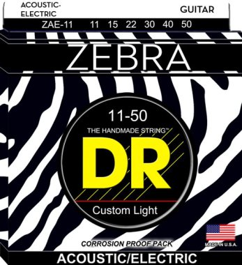 DR Strings ZAE-11 Zebra Acoustic/Electric Guitar Strings, Custom Light 11-50