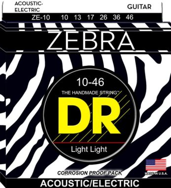 DR Strings ZE-10 Zebra Acoustic/Electric Guitar Strings, Extra Light 10-46
