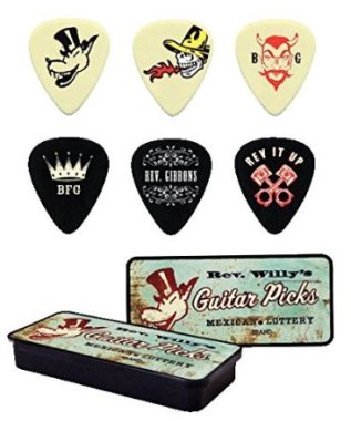 Dunlop RWT02M Rev Willy's Mexican Lottery Medium Gauge, Tin of 6 Picks