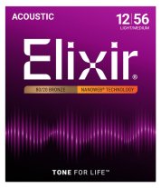 Elixir 11077 Nanoweb Coated 80/20 Bronze Acoustic Guitar Lt-Med 12-56