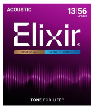 Elixir 11100 Polyweb Coated 80/20 Bronze Acoustic Guitar Med 13-56 *