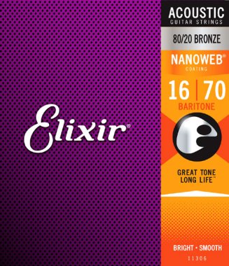 Elixir 11306 Nanoweb 80/20 Bronze Baritone Acoustic 6 String 16-70