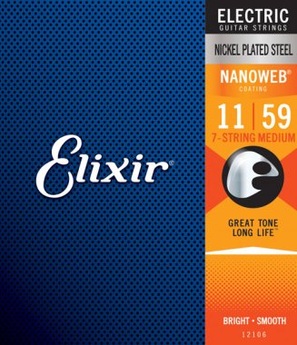 Elixir 12106 NanoWeb Electric 7-String Electric Guitar Strings, Medium 11-59