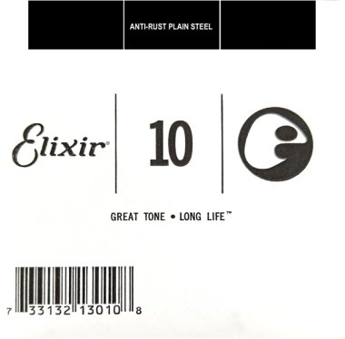 Elixir 13010 Anti-Rust Plated Plain Steel .010, Single Guitar String