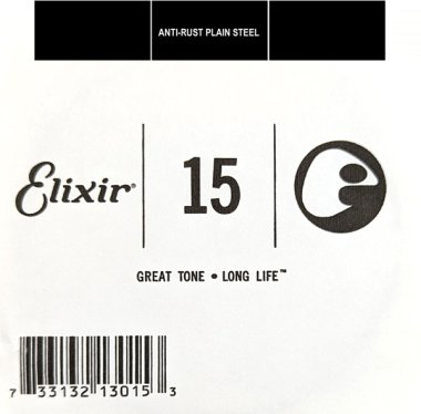 Elixir 13015 Anti-Rust Plated Plain Steel .015, Single Guitar String